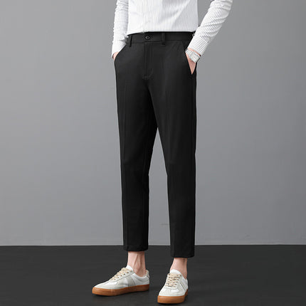 Summer Knitted High Stretch Casual Trousers Korean Style Slim-fit Straight Light Business Men's Trousers