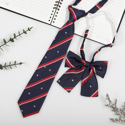 Japanese and Korean striped jk/dk college style men's and women's red cyanotic gray blue shirt accessories tie-free collar suit