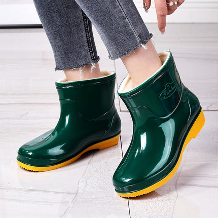 Four Seasons Short Tube Sunny Rain Women's Water Shoes Fashion Purple Rain Shoes Kitchen Canteen Mom Cleaning Non-slip Rubber Shoes Rain Boots