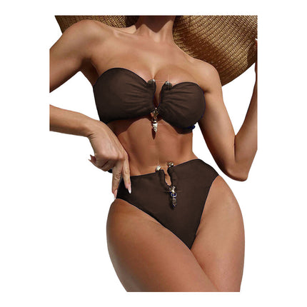 Direct from the Manufacturer: Foreign Trade Swimwear, Fashionable and Sexy Solid Color Two-Piece Bandeau Backless Bikini Swimsuit for Women, Outdoor Products