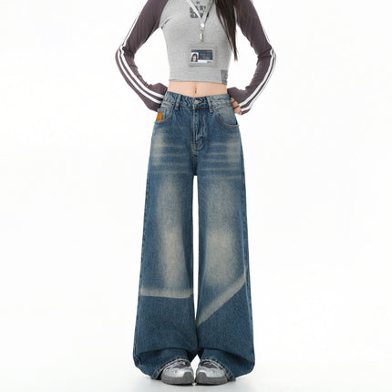 Vintage Blue Versatile Wide-Leg Jeans for Women 2025 Autumn New Straight Loose High-Waisted Slimming Floor-Length Pants