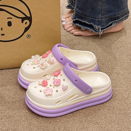 Trendy Chinese-Style Perforated Sandals for Women, Summer Outdoor Beach Thick-Soled Ultra-Soft 2025 New Closed-Toe Sandals for Women