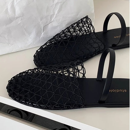 in stock and fast delivery! Grape Mom Same Shoes Fishing Net Hollow Out for Niche Women's Flat Sandals with Baotou