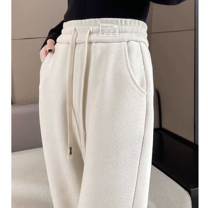 New narrow wide-leg pants women's autumn and winter fleece-lined thick high waist slimming casual straight pants corduroy women's pants