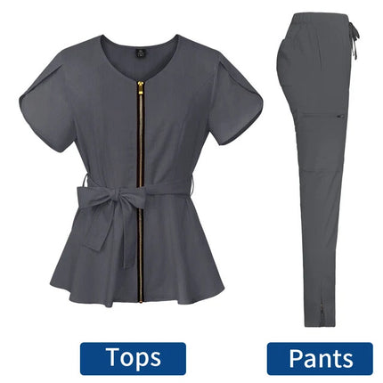 High-end operating room work clothes female confinement center beautician SPA brush hand clothes strap waist surgical clothes female points