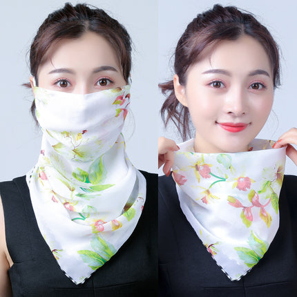 Summer sun protection mask scarf women's large mask neck protection breathable full cover face UV protection chiffon thin veil scarf