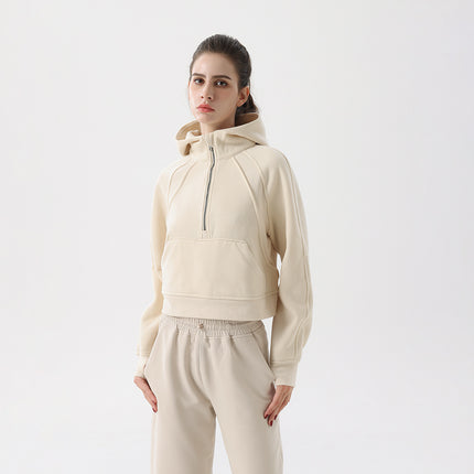Winter Loose Women's Sports Sweater Camping Half Zip Hoodie fleece-lined Outdoor Running Warm Jacket Thickened