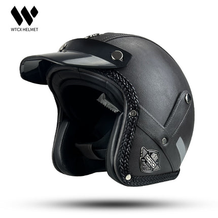 3C Certified Half Helmet Motorcycle Helmet Three-Quarter Style Men's Cruising American Retro Leather Sunshade Riding Protection
