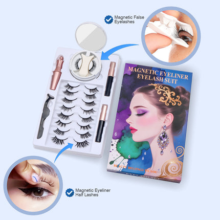 Wholesale magnetic eyeliner false eyelashes magnet false eyelashes 3D three-dimensional net red magnetic false eyelashes 3 pairs of suit