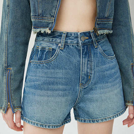 high quality High-end 2024 Summer New Denim Shorts High Waist Slimming Hot Pants Small All-match A- line Shorts
