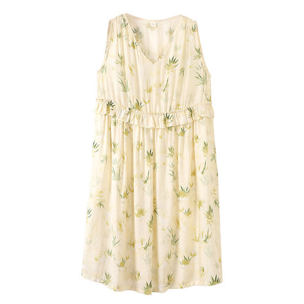Nightgown for Women Summer Woven Thin Tencel Linen Pajamas 2026 New Large Size Mid-Length Dress Summer Home Wear