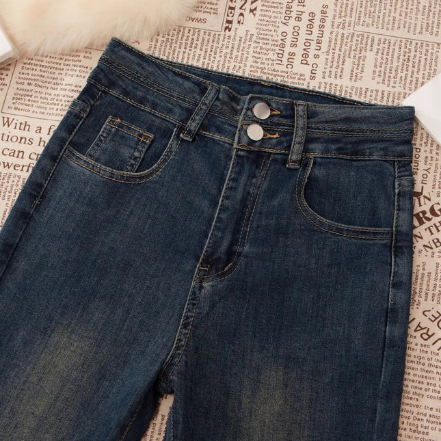 Cement Ash Weakly Lamar Jeans Women's Trendy All-match New High Waist Slimming Slim-fit Horseshoe Trumpet Pants
