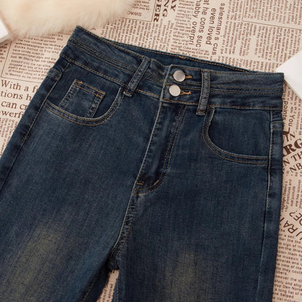 Cement Ash Weakly Lamar Jeans Women's Trendy All-match New High Waist Slimming Slim-fit Horseshoe Trumpet Pants