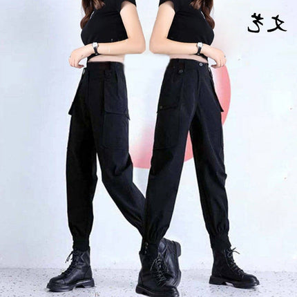 Women's Fleece-Lined Thickened Winter Korean-Style Cargo Pants, Jogger Loose Slimming Ins Harem Casual Pants for Students