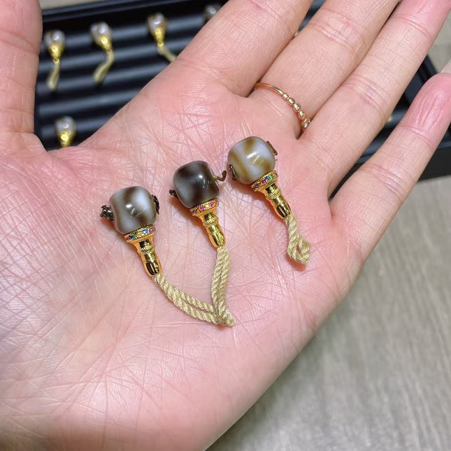 Xizang Dzi Beads Modified into Tiger Tooth Split Three-Way Buddha Head Accessories Vajra Star Moon Bodhi Monkey Head DIY Accessories