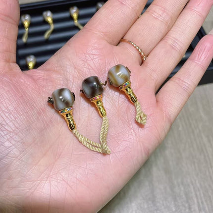 Xizang Dzi Beads Modified into Tiger Tooth Split Three-Way Buddha Head Accessories Vajra Star Moon Bodhi Monkey Head DIY Accessories