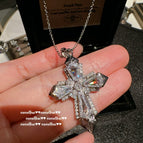 074zzretro brushed cross zircon chain ~ no box