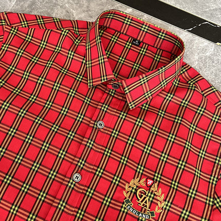 Shirt Accessible Luxury Classy Slim Classy Accessible Luxury Handsome Men's Long-Sleeved Shirt Embroidered Wheat Ears Ga Casual Plaid Lining