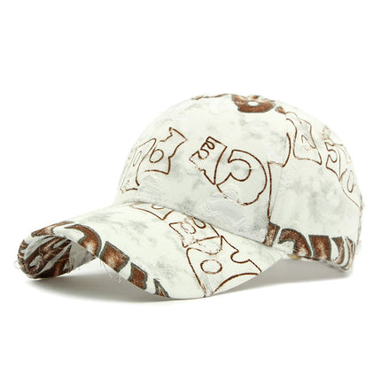Women's Spring and Summer Sun Protection Visor Hat, Fashionable Ripped Graffiti Print Letter Baseball Cap, Men's Hard Brim Cap