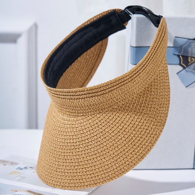 Amazon Hot Selling Straw Hat Women's Empty Top Straw Hat Rollable Adjustable Empty Top Straw Hat Duck Tongue Folding Straw Hat