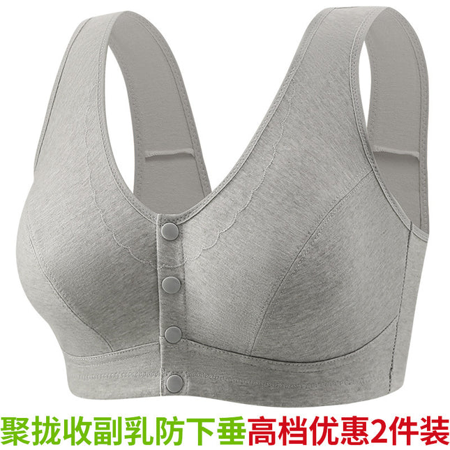 Plus Size mm Cup Elderly Women's Underwear Thin Cotton No Padding Full Cup Bra with Snap Closure in Stock