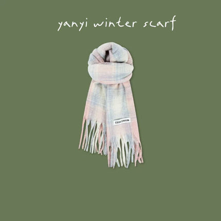 Imitation Cashmere Autumn and Winter Scarf Collection Plaid Scarf Women's Winter Thickeneded Warm Shawl Pure Color Student Scarf Cross-Border