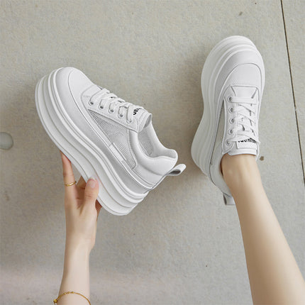 Invisible Inner Height Increasing Women's Shoes 8CM Thick Bottom Small Summer Breathable Mesh All-match Casual Sports Board Shoes White Shoes