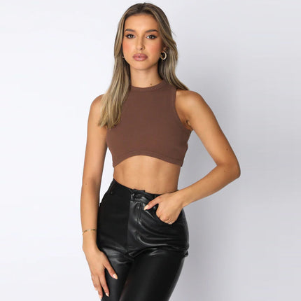 2023 Summer European and American Cross-border Fashion ins Sexy Vest Navel High Waist Sleeveless Top for Women