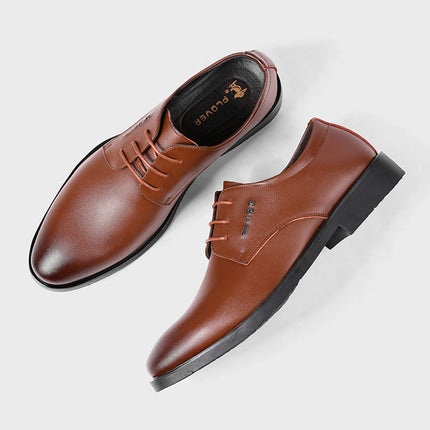 Leather Shoes Men's Cowhide Business Dress Men's New Year Black Hollow Soft Bottom Casual Height Increasing Men's Shoes Groom's Wedding Shoes