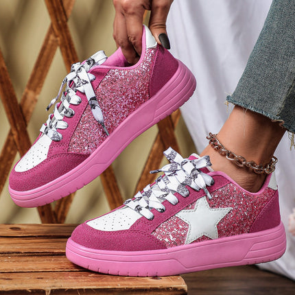 Cross-Border Hot-Selling Spring and Autumn New Women's Sneakers with Front Lace-Up Sequins, Retro Casual Sports Shoes, Fashionable and Versatile School Shoes
