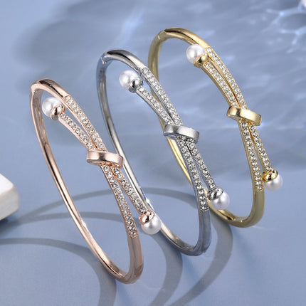 Cross-Border Popular Fashion Classic Zinc Alloy Full Diamond High-End Watch with Women's Open Bracelet Bracelet