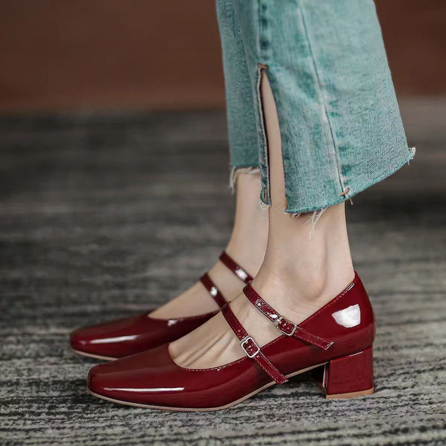 Thick Heel Vintage Mary Jane Shoes Women's 2024 New All-match Fashion Shoes Black Shallow Mouth Fairy Style Baotou Shoes