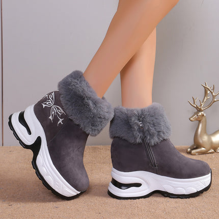 Women's Snow Boots 2024 Winter Suede Short Boots with Fleece Lining, Warm and Height-Increasing Cotton Boots, Trendy Dropshipping, Height-Enhancing and Slimming