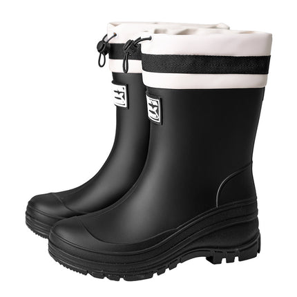 Cross-Border New Rain Boots Camping Waterproof Mid-Calf Rubber Shoes Women's Outdoor Anti-Slip Drawstring Ankle Boots Foreign Trade