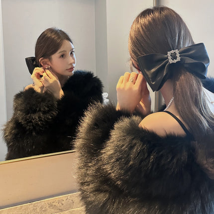 Bow hairpin new black fabric headdress spring clip French high-end head clip jewelry hair clip