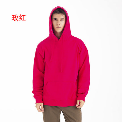 Trendy Heavyweight Pure Cotton Terry 430g Solid Color Crew Neck Hooded Sweatshirt Men's Trendy American Style Hoodie with Print
