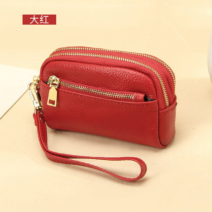 New first layer cowhide hand-held small wallet handbag simple Mini small three zipper leather coin purse for women