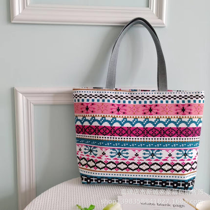 Korean Style Simple Cartoon Canvas Bag for Women, Cross-Border Large-Capacity Commuting Versatile Shoulder Tote Bag for Women
