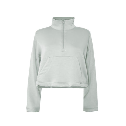 Half-Zip Sweatshirt Women's Sports Top 2025 New Jacket Petite Fitness Suit Loose Short Yoga Wear