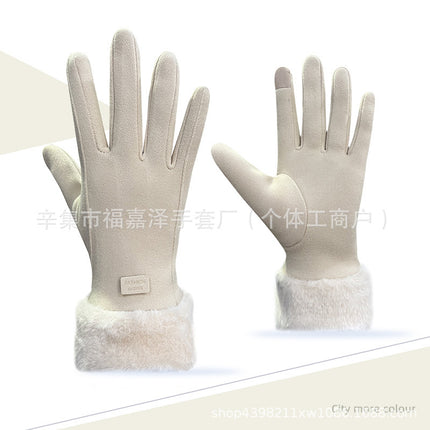 Cold-Proof Warm Gloves for Women in Autumn and Winter, German Velvet Fleece-Lined Outdoor Cycling Touch Screen Gloves, Korean Style Simple Woolen Gloves