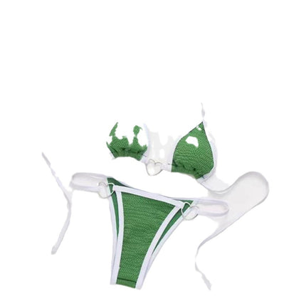 High-end Big Chest Three-point Split Swimsuit Women's Sexy Love Iron Ring Neck Hot Spring Holiday Bikini Swimsuit