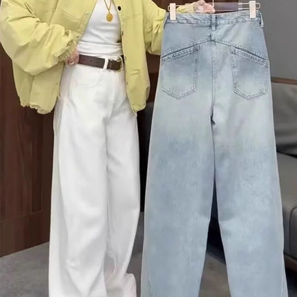Plus Size Straight-Leg Jeans for Women, Autumn Thin Style 2025 New Curved Knife Pants, Slimming Wide-Leg Pants for Curvy Women