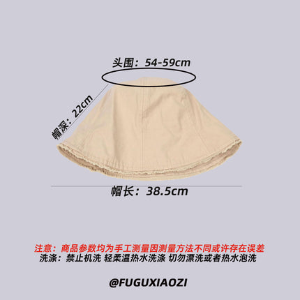 Japanese Versatile Plain Bucket Hat for Spring and Autumn, Sunshade Hat for Large Head Circumference, Women's Fisherman Hat, Face-Covering, Face-Slimming Small Bucket Hat