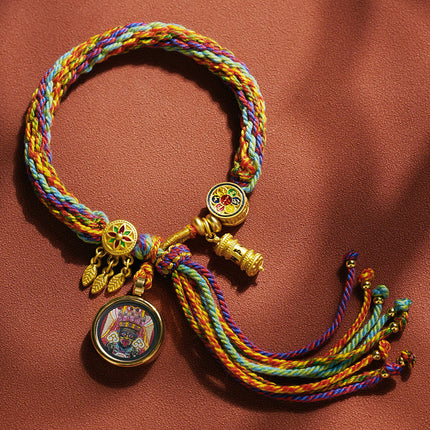 Thangka Xizang Hand Rope Hand-woven Ethnic Style Bracelet Five-way God of Wealth Green Mother Wen Zhu Thangka Bracelet