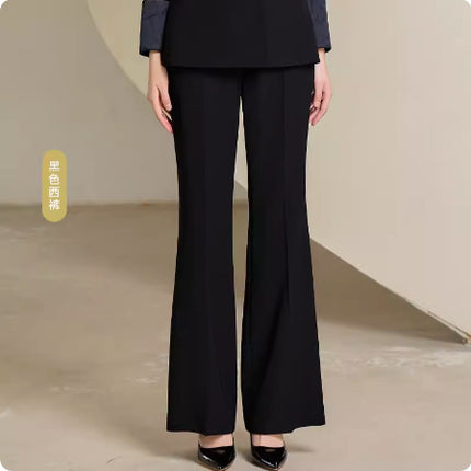 Spring and Autumn Fashion High-end Sense Satin Stitching Black Business Dress Elegant Goddess Fan Micro-pants Suit suit OL
