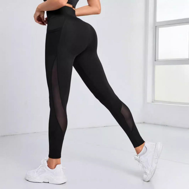 New cross-border hot sale fitness mesh stitching sports tights high waist hip yoga pants yoga clothing leggings