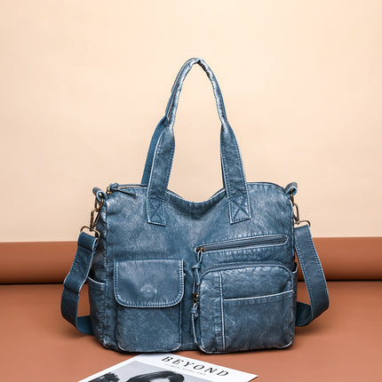 Wholesale vintage denim blue large capacity shoulder handbag trendy versatile pu messenger bag women's casual shoulder bag