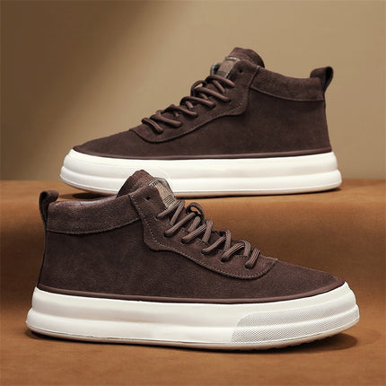 2025 Autumn/Winter High-Top Men's Shoes, Suede Leather Shoes, Men's Trendy Sneakers, Fashionable Sports Casual Shoes, Cross-Border Large Sizes