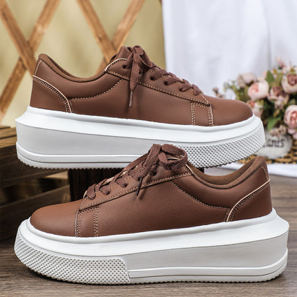 Trendy Casual Sports White Shoes Fashionable All-Match Couple's Trendy Shoes Platform-Sole Wear-Resistant Bread Shoes Lace-Up Comfortable School Shoes