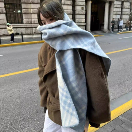 Korean Style Fashionable Pink Plaid Imitation Cashmere Scarf for Women Autumn and Winter 2025 New Style Warm Elegant Versatile Scarf Trend
